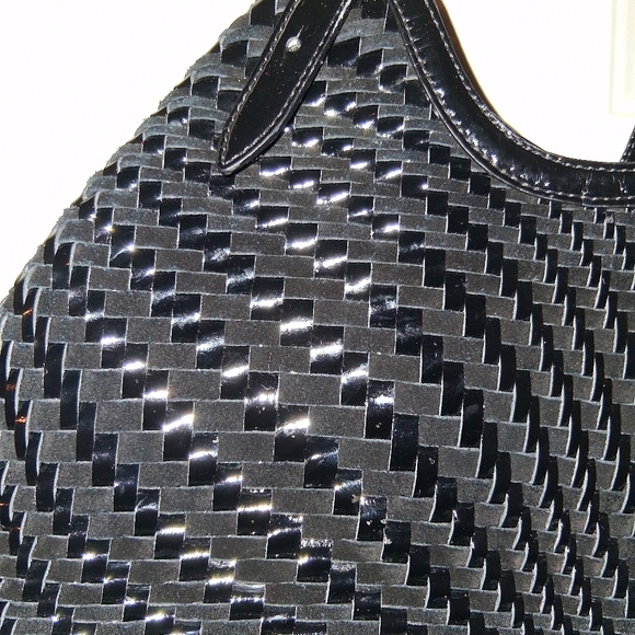 Cole Haan Black Woven Patent Shoulder Tote - Picture 6 of 16